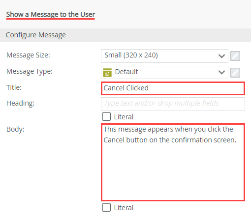 Show Message Configuration