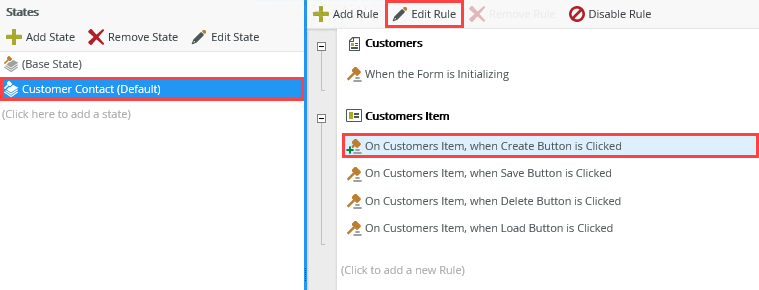 Edit Create Button Clicked Rule