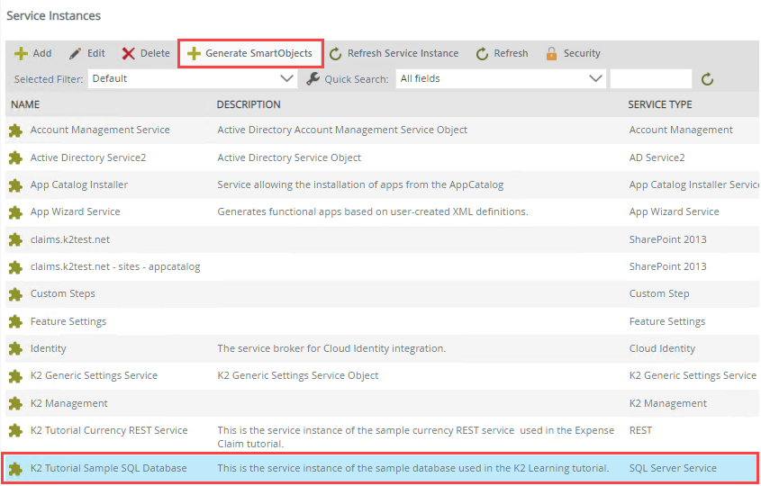 Generate SmartObjects from a Service Instance