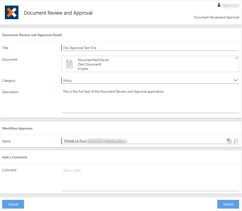 Test Document Review and Approval Form