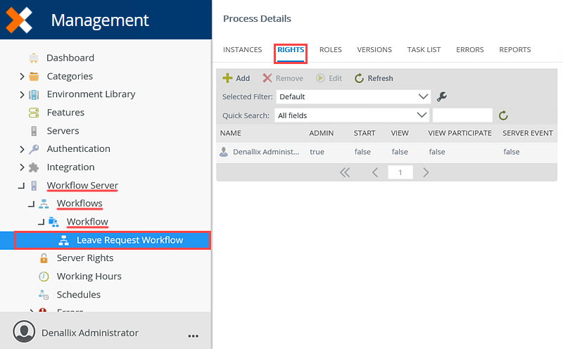 Assign Rights Button for a Workflow