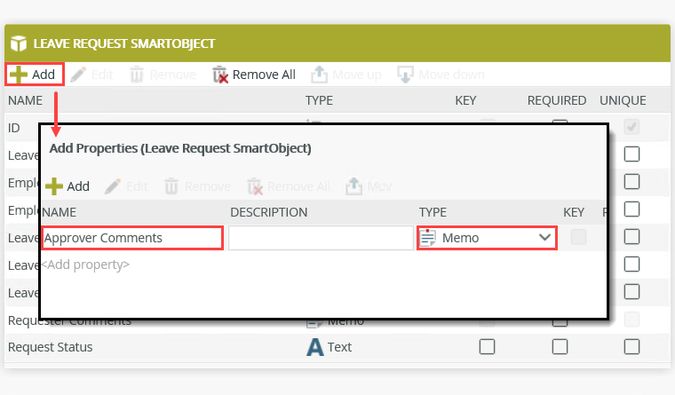 The Leave Request SmartObject with Approver Comments