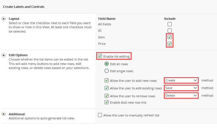 Create Labels and Controls