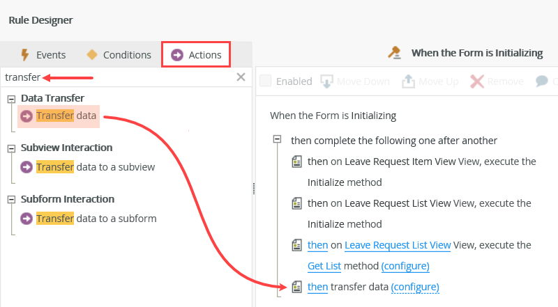 Transfer Data Action