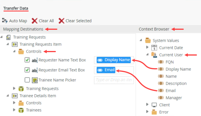 Transfer Data System Values