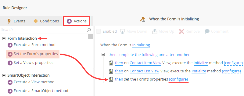 First Set View Properties Action