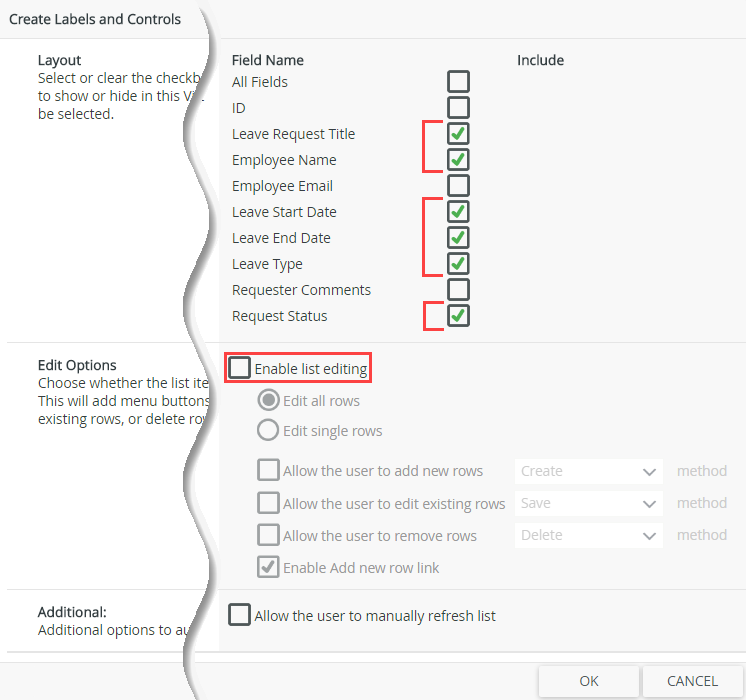 Select List View Fields to Display