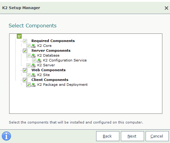 Select Components Website Select Components page in a Distributed and Farm Installation