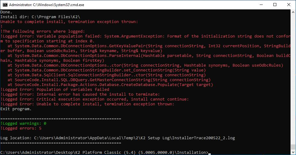 Critical errors during installation
