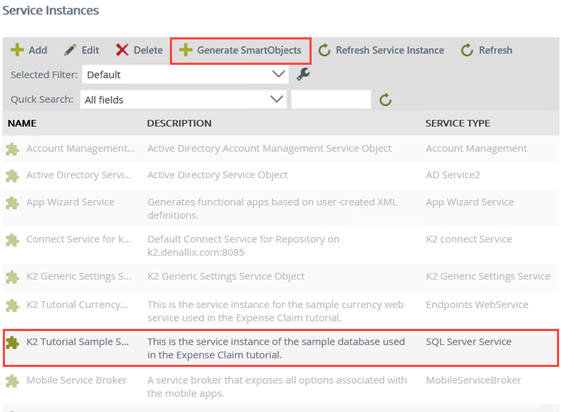 Generate SmartObjects from a Service Instance