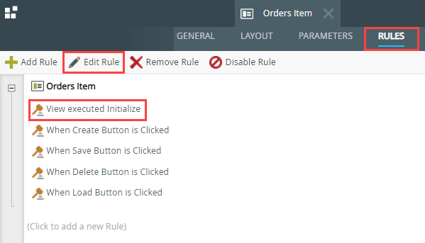 Edit View Initialize Rule