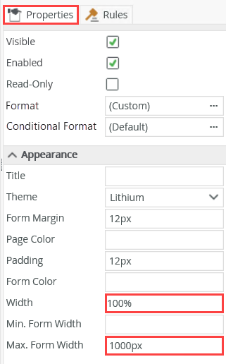 Adjust Form Width
