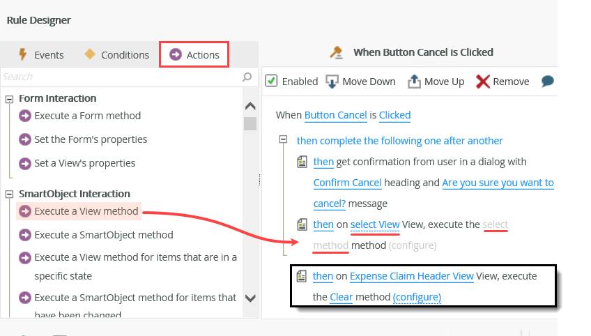 Execute View Method Action