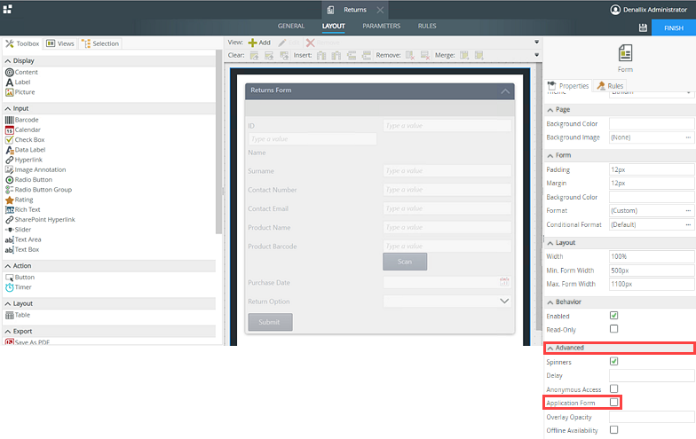 Application Form Setting