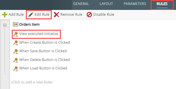 Edit View Initialize Rule