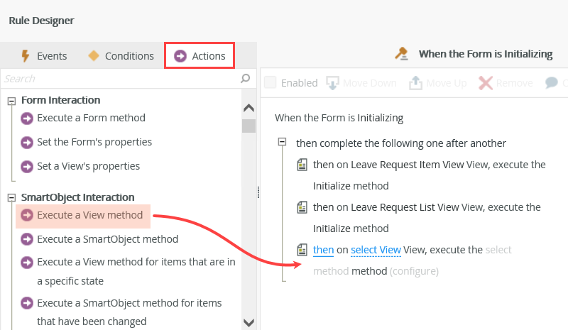 Adding Execute a View Method Action