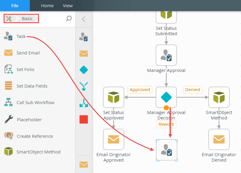 Adding a Task Step to the Canvas