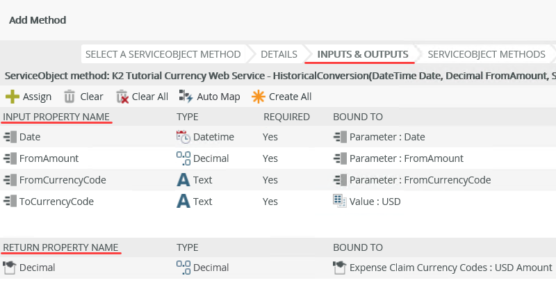 Input and Return Properties