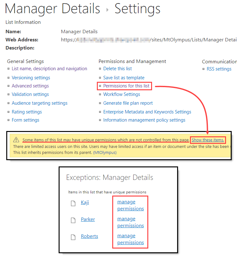 View List Item Permissions