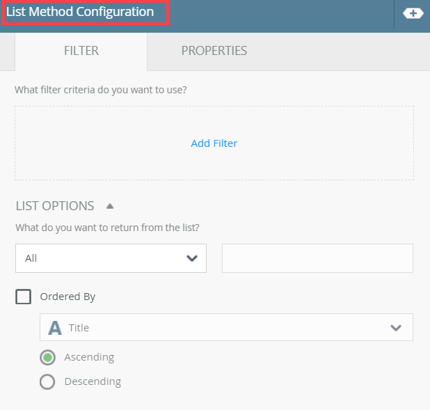 List Method Configuration panel