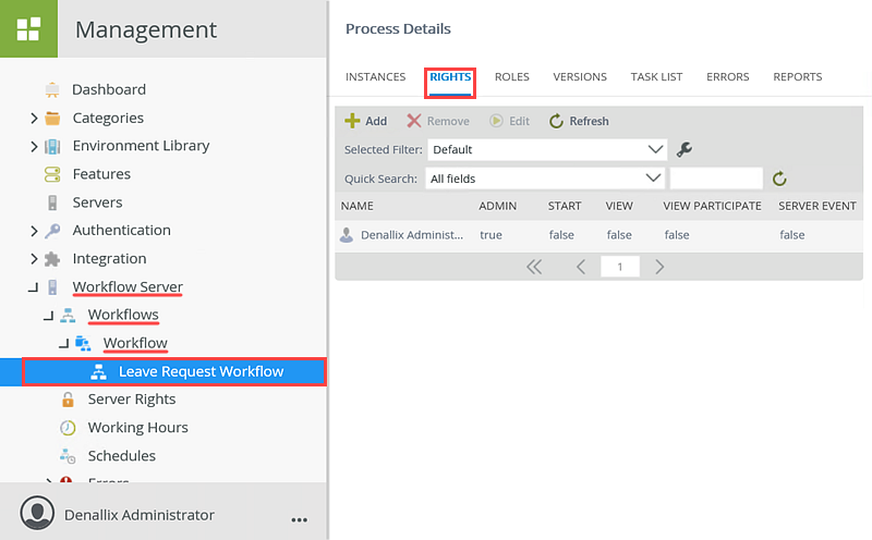 Assign Rights Button for a Workflow