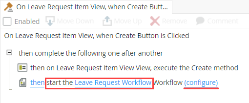Configure Link for Start Workflow Action