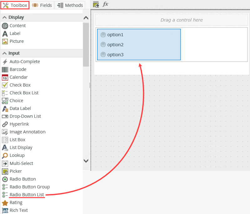 Adding Radio Button List Control to Layout Table