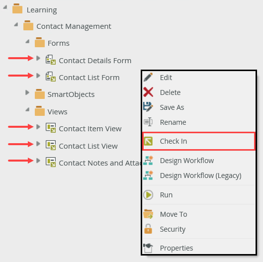 Check In Views and Forms