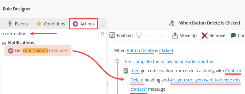 Add Confirmation Action