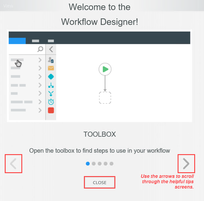 Workflow Designer Tips Screen