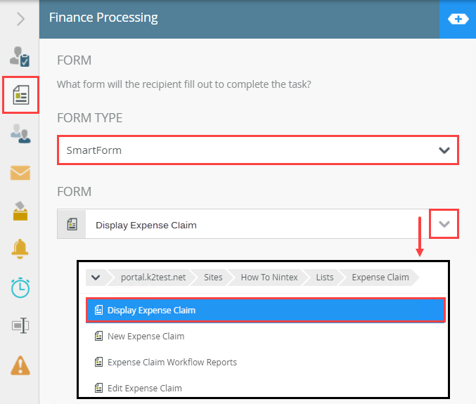 Selecting the Edit Expense Claim Form