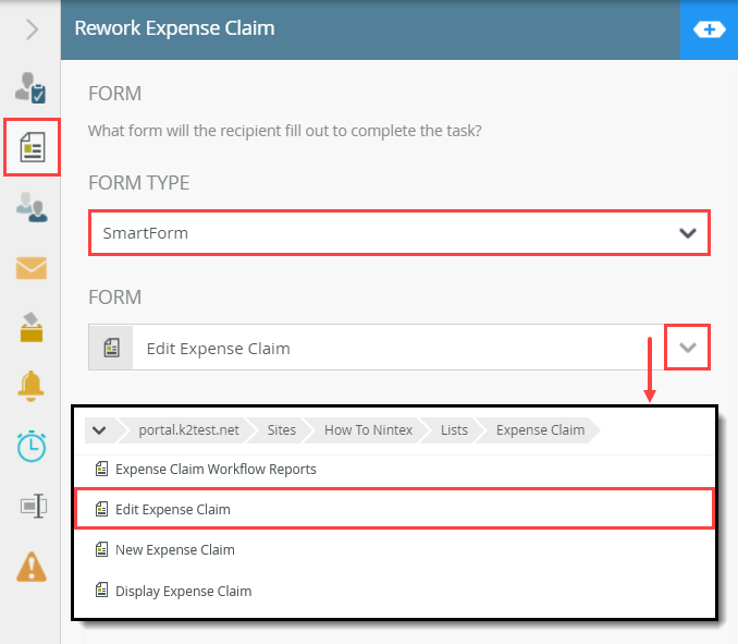 Selecting the Edit Expense Claim Form