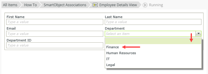 Department Drop-Down Values