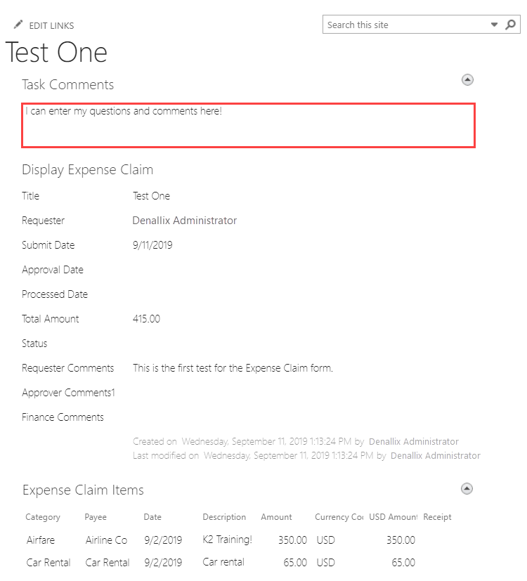 Display Form with Editable Comments View