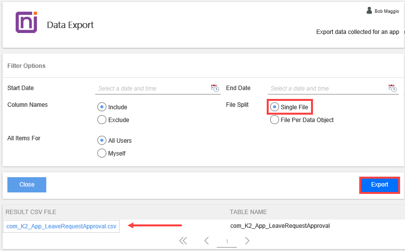 Export Single File Report
