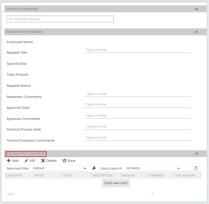 Expense Claim Form Views