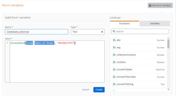 Formula builder sample function to format date