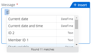 Existing variables displayed in a drop-down list